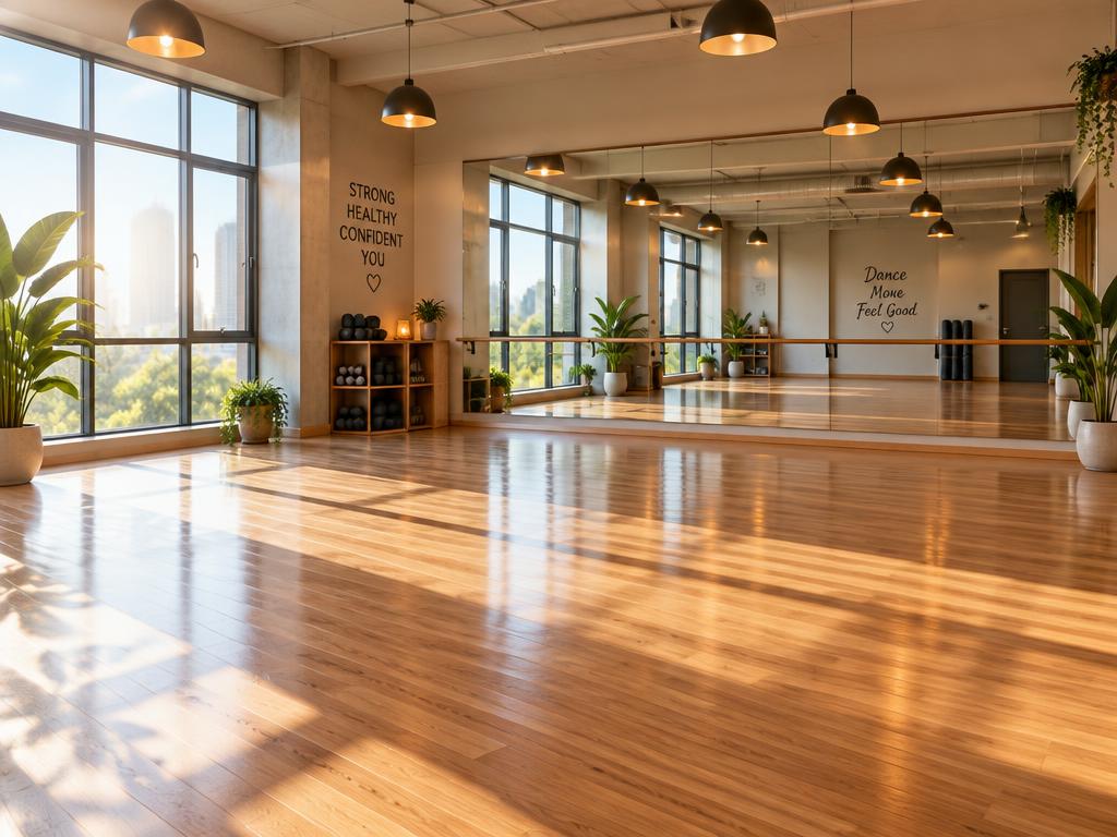 Anklet Vogue studio with wooden floors and mirrors